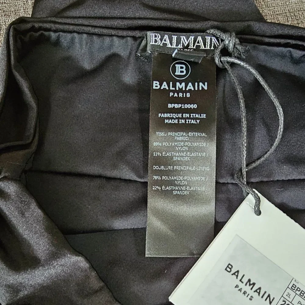 Balmain Paris Women's Black Beachwear Top High Waist Bottom Bikini Size 38